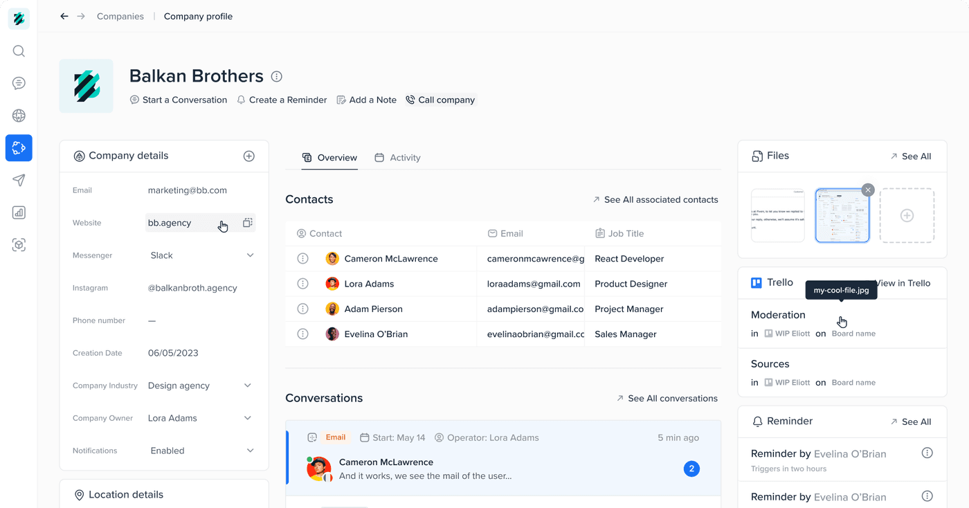 Bybelt CRM customer profile view